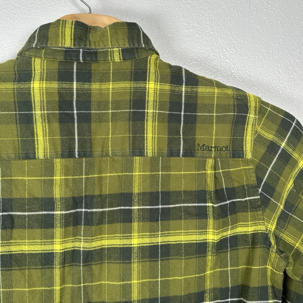Marmot Flannel Button Up Shirt Mens Size Large Green Plaid Organic Cotton - Picture 4 of 6